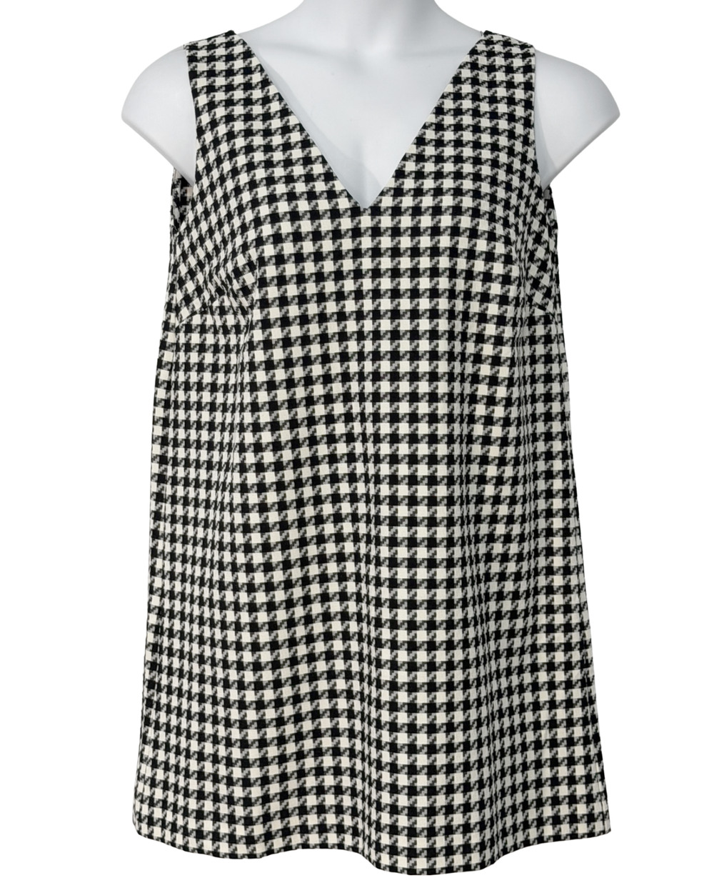 Ann Taylor 8 Black White Houndstooth Jumper Dress Sleeveless Shift V-Neck Career